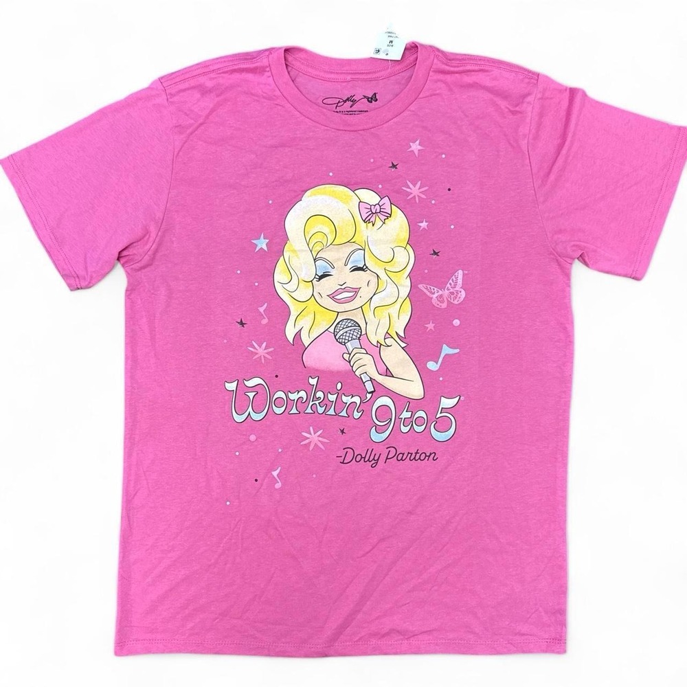 Dolly Parton Women'a Pink Graphic Tee Workin 9 to 5